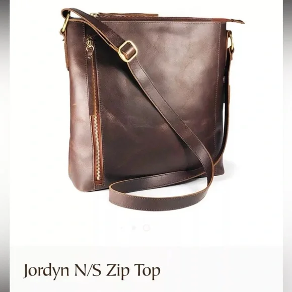Osgoode Marley Jordyn N/S Zip Top Brown Distressed Leather Crossbody Purse RFID - Picture 14 of 15